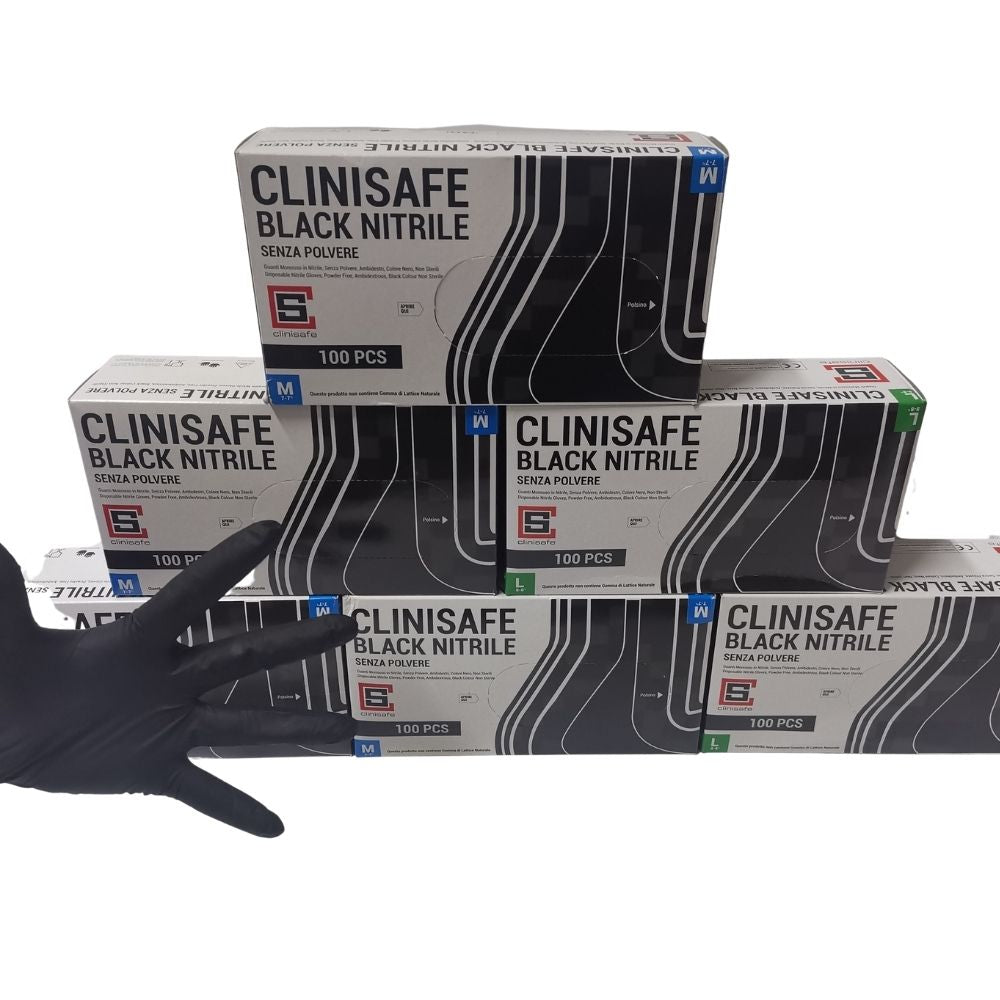 Guanti nitrile senza polvere neri Clinisafe 100pz-misura M - nuovagoodluck