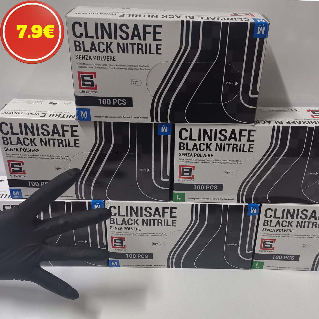 Guanti nitrile senza polvere neri clinisafe 100 pz - nuovagoodluck